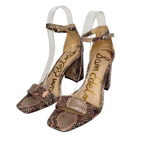 Sam Edelman Daniella Snakeskin Print Block Heel Ankle Strap Sandals Size 7.5
